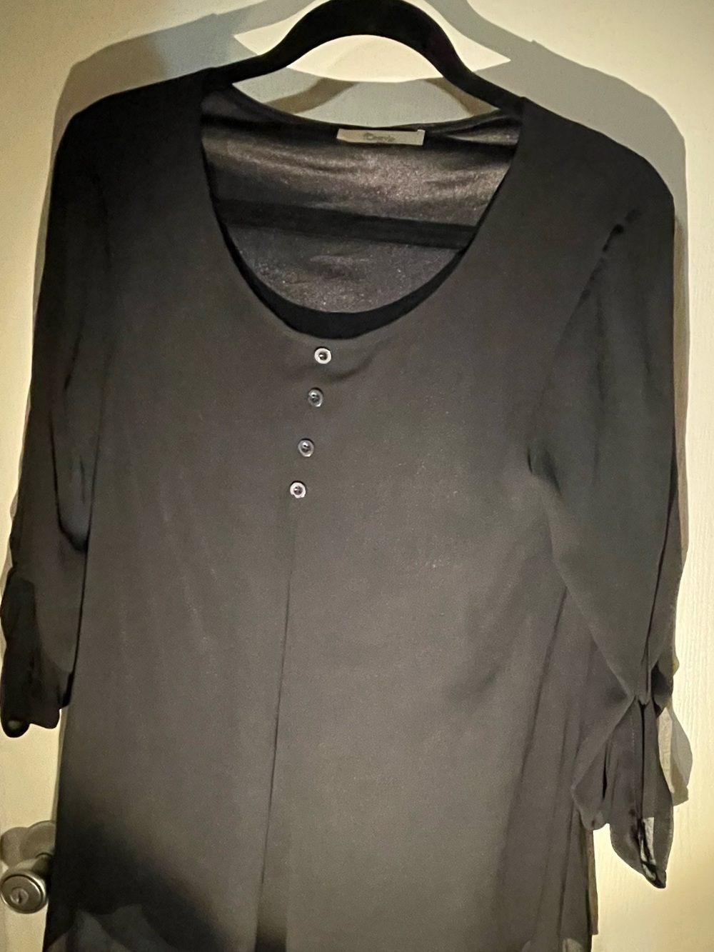 Black Women's Scoop-Neck Tunic with Front Button Detail